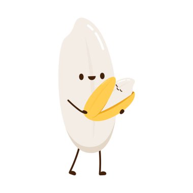 Pirinç karakter tasarımı. Beyaz arka planda pirinç vektörü. pirinç tohumu.