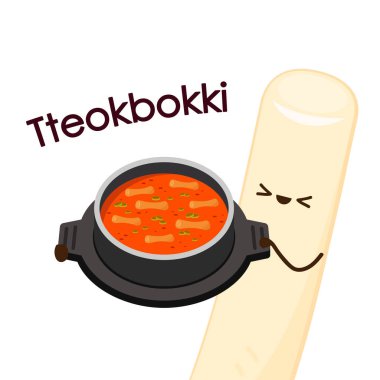 Tteokbokki karakter tasarımı. Baharatlı pirinç keki..