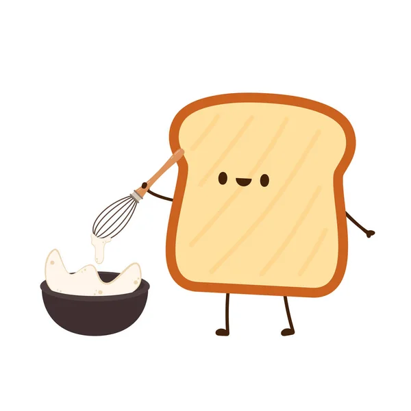 Brotcharakter Design Brot Cartoon Vektor Auf Weißem Hintergrund Rührbesen Vektor — Stockvektor