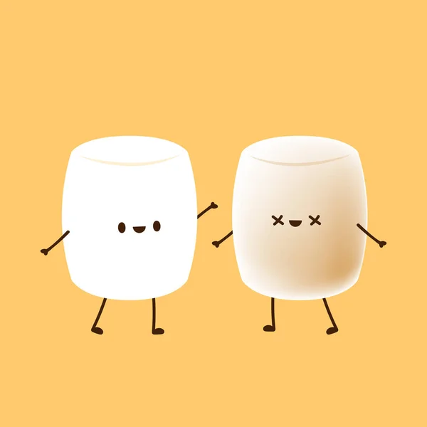 Marshmallows Brûlés Vecteur Dessin Animé Marshmallows Conception Caractère — Image vectorielle