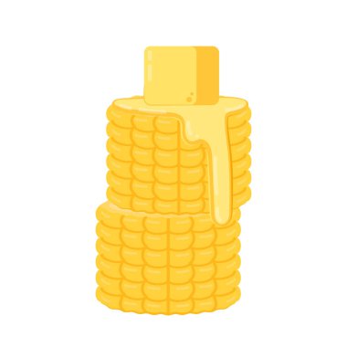 Mısır ve tereyağı vektörü. Mısır ve tereyağlı mısır. Tereyağı germe vektörü.