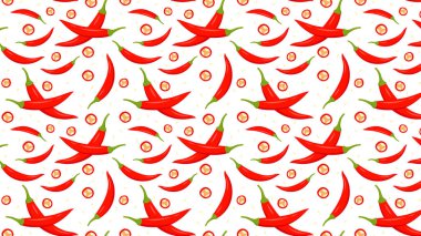 Kırmızı biber desenli duvar kağıdı. Beyaz arkaplanda kırmızı biber. 