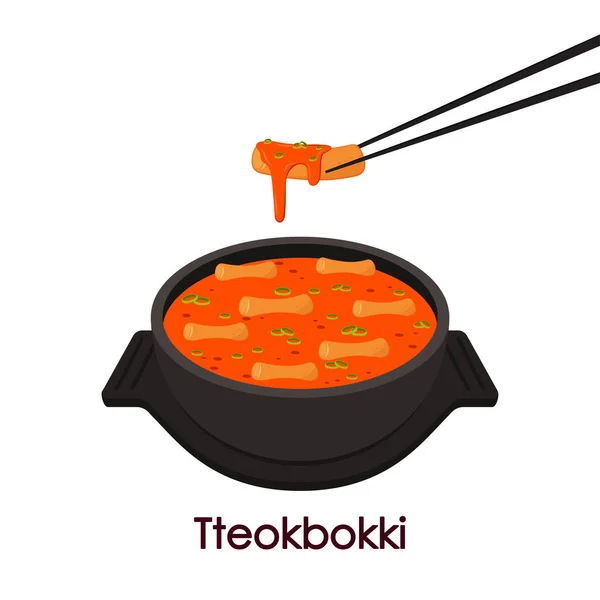 Vector Fideos Tteokbokki Tteokbokki Comida Coreana Vector Tazón Coreano Cuenco — Vector de stock