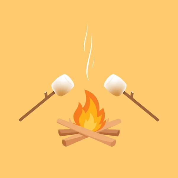 Verbrande Marshmallows Marshmallow Stok Bonfire Vector — Stockvector