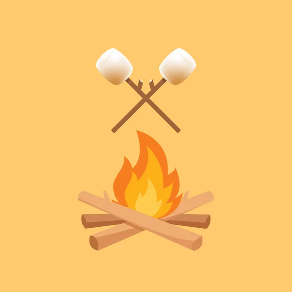 Marshmallow Terbakar Marshmallow Stick Dan Bonfire Vector Stok Ilustrasi 