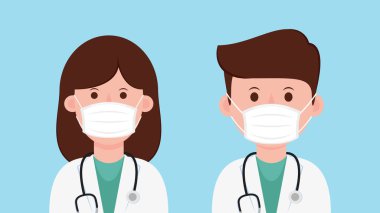 Beyaz tıbbi maskeli doktorlar. Doktorlar karakter tasarımı.