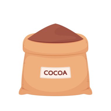 Kakao çuvalı vektörü. Beyaz arkaplanda kakao torbası.