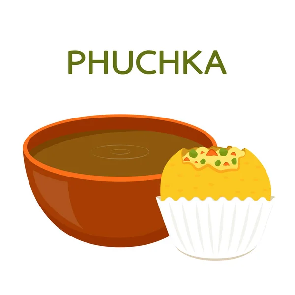 プフカはインド料理です ゴルGappe漫画ベクトル上の白い背景 — ストックベクタ