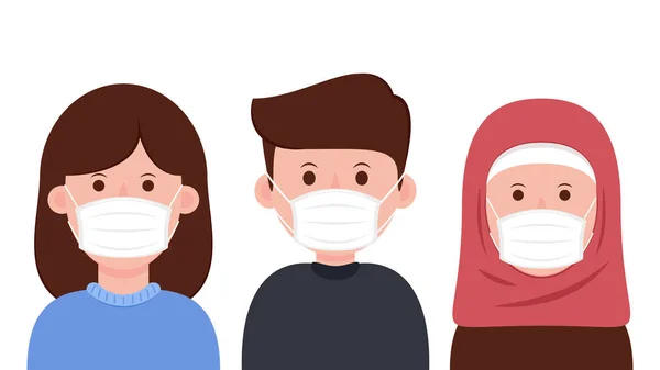 Grupo Personas Que Usan Máscaras Médicas Para Prevenir Enfermedades — Vector de stock
