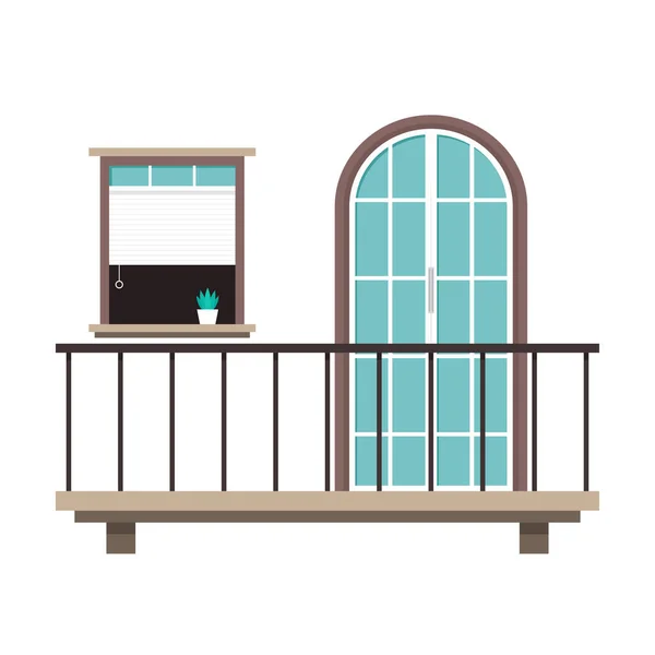 バルコニーベクトル バルコニーベクトルを手すり ドアと窓のベクトル — ストックベクタ