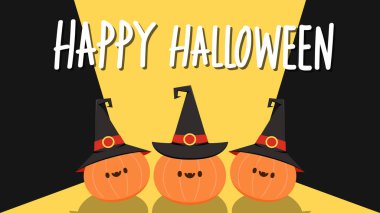 2020 Cadılar Bayramı poster tasarımı. Mutlu Cadılar Bayramı duvar kağıtları. Cadılar Bayramı balkabağı cadı şapkası takıyor.