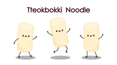 Tteokbokki noodle vektörü. Tteokbokki karakter tasarımı. Baharatlı pirinç keki..