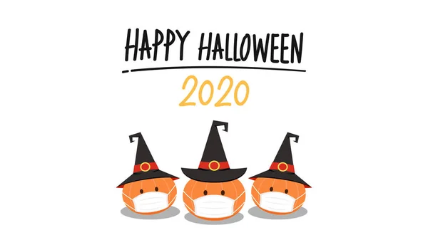 2020 Cadılar Bayramı poster tasarımı. Mutlu Cadılar Bayramı duvar kağıtları. Cadılar Bayramı balkabağı maske takıyor.