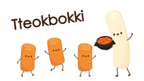 Tteokbokki noodle vektörü. Tteokbokki karakter tasarımı. Baharatlı pirinç keki..
