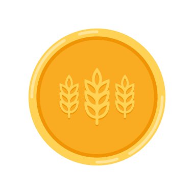 Yulaf sembolü vektörü. Buğday logosu tasarımı. Altın madalyonun üzerindeki buğday sembolü.