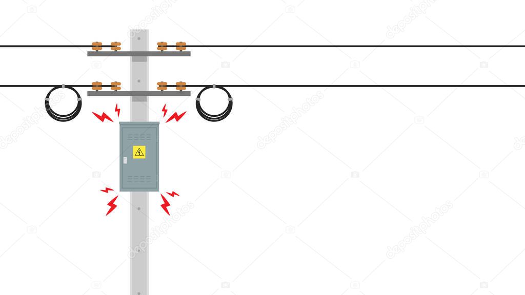 Electric poles flood. Broken electric pole vector. electric pole on white background. Electrical cabinet