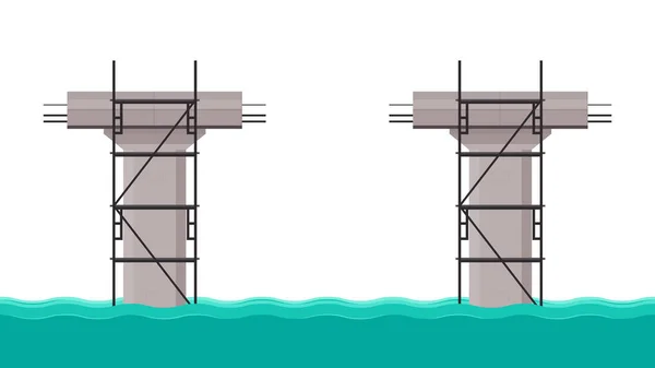 Διανυσματική Πορεία Διανυσματικό Σκιαγράφησης Στήλη Γέφυρας Θέσεις Γέφυρας Υπό Κατασκευή — Διανυσματικό Αρχείο