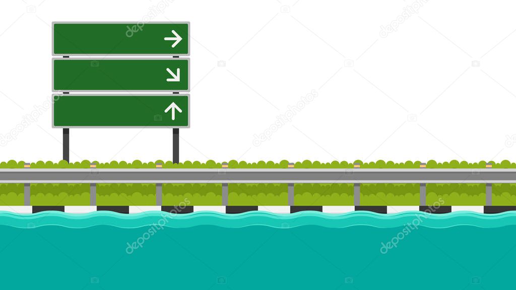 Steel Road vector. road vector. free space for text. Road flooding.