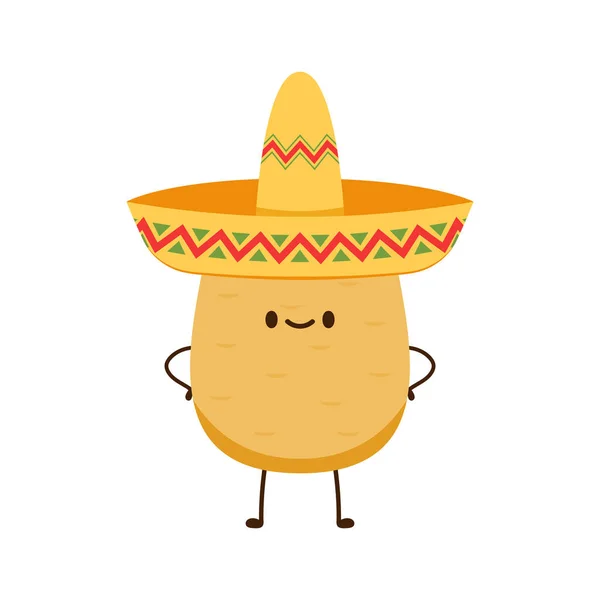 Potatiskaraktärsdesign Potatis Mexikansk Hatt — Stock vektor