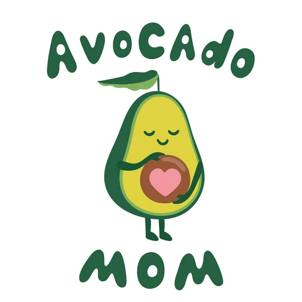 Ilustración Vectorial Mamá Aguacate Aguacate Lindo Sonriente Abraza Hueso Con — Archivo Imágenes Vectoriales