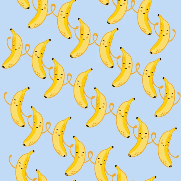 Vector Seamless Pattern Smiling Bananas Gentle Blue Background Bananas Hold — Stock Vector