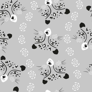 Vektör leopar başı kusursuz desen. Leopar büyük vahşi kedi tekerrür ediyor. Tekstil, ambalaj, kağıt, duvar kağıdı üzerine baskı için tasarım.