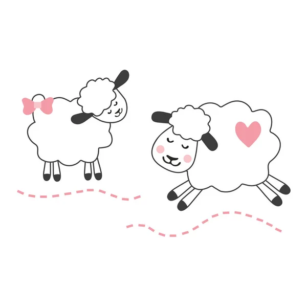 一只可爱的嫩绵羊的矢量图像 笑着的羊羔耳朵上有个蝴蝶结儿童服装 纺织品 纸张印刷用图解 — 图库矢量图片