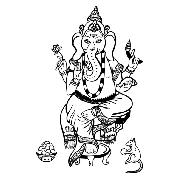 Illustrazione Vettoriale Del Dio Indiano Ganesha Elefante Multi Armato Ganesha — Vettoriale Stock