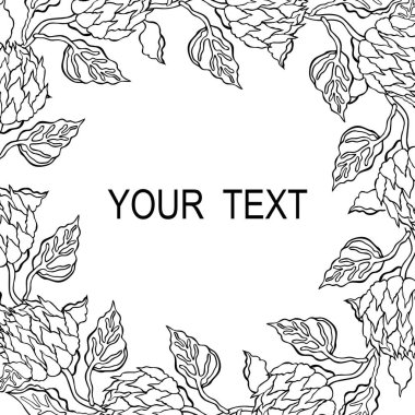 Çiçek çerçevesinin vektör çizimi. Yaz havası. Siyah beyaz çizim. Metin, kart, kart için yer.