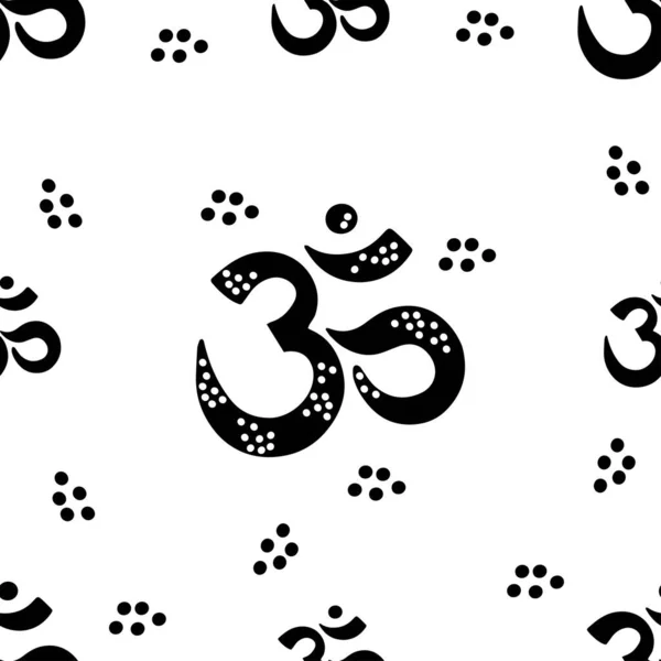 Векторный Бесшовный Узор Символ Индуизма Белом Фоне Черно Белый Повторяющийся — стоковый вектор