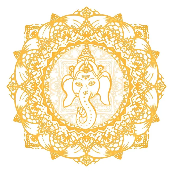 Векторная Иллюстрация Золотой Мандалы Глава Индуистского Бога Ганеша Круглой Золотой — стоковый вектор