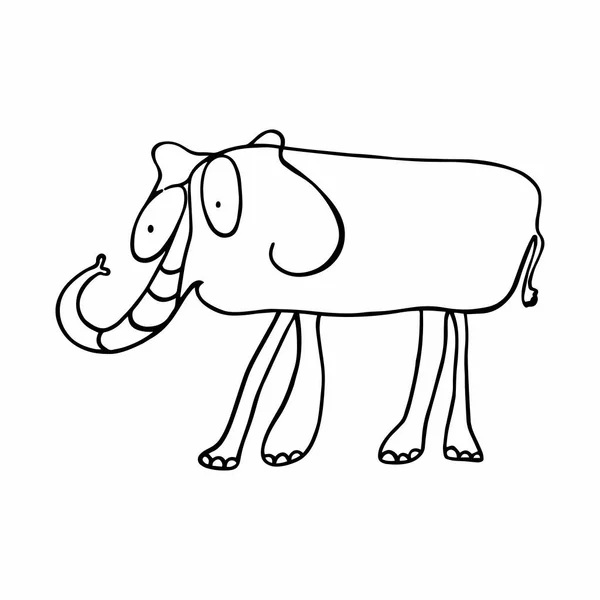 Ilustración Vectorial Blanco Negro Elefante Elefante Dibujo Del Niño Sobre — Vector de stock
