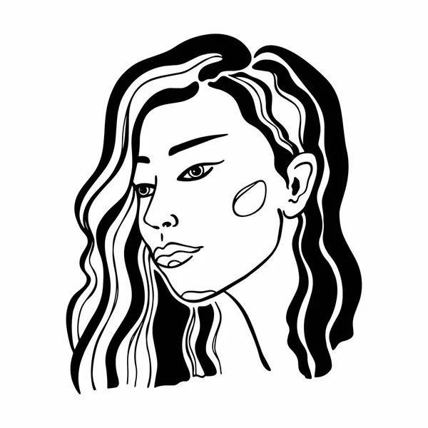 Vektorový Černobílý Ilustrační Portrét Mladé Dívky Žena Tvář Bílém Pozadí — Stockový vektor