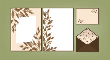 Düğün davetiyesi için çiçek arkaplan şablonu koleksiyonu, RSVP, teşekkürler etiketi Şirin çiçek suluboyalı tarih kartı tasarımını kaydet. Vektör illüstrasyonu.