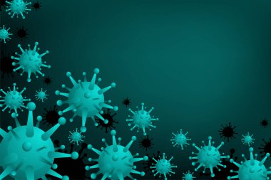 Coronavirus 'un (nCoV veya COVID-19) virüs arka planı, Corona virüs hücresi 3d gerçekçi açık yeşil arkaplan üzerinde kopyalama alanı ile birlikte. Vektör illüstrasyonu
