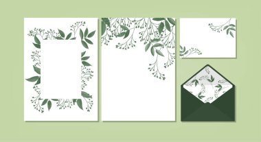 Düğün davetiyesi için çiçek arkaplan şablonu koleksiyonu, RSVP, teşekkürler etiketi Şirin çiçek suluboyalı tarih kartı tasarımını kaydet. Vektör illüstrasyonu.