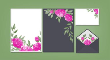 Düğün davetiyesi için çiçek arkaplan şablonu koleksiyonu, RSVP, teşekkürler etiketi Şirin çiçek suluboyalı tarih kartı tasarımını kaydet. Vektör illüstrasyonu.