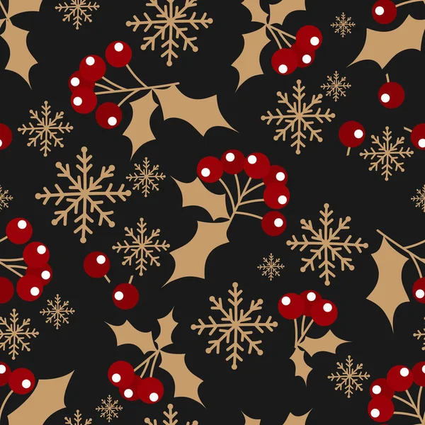 Vánoční Svátky Sezóna Bezproblémové Vzor Roztomilé Cesmíny Bobule Listy Sněhové — Stockový vektor