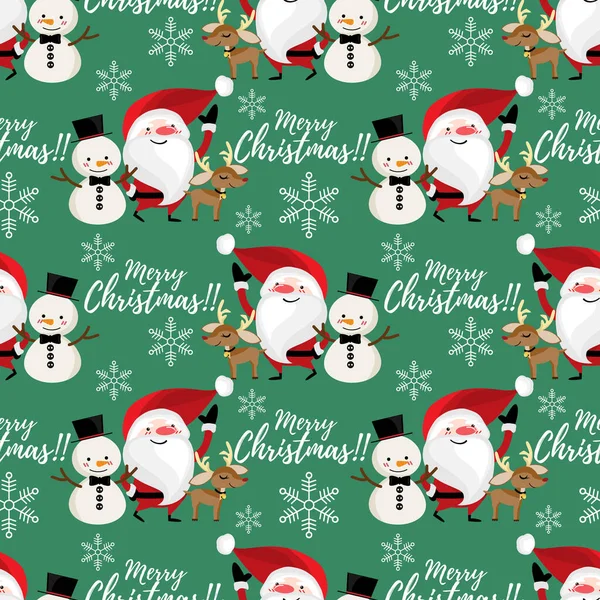 Vánoční Svátky Sezóna Bezproblémový Vzor Santa Claus Roztomilými Soby Sněhulák — Stockový vektor
