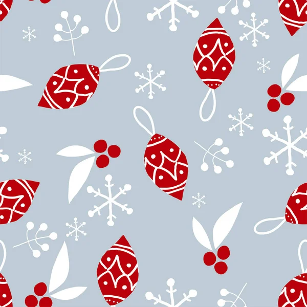 Vánoční Prvky Pozadí Vánoční Ples Holly Bobule Listy Sněhové Vločky — Stockový vektor