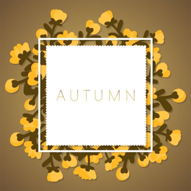 Sonbahar çiçekli küçük çiçek çerçeveli güz metninin arka planı. Vektör illüstrasyonu.