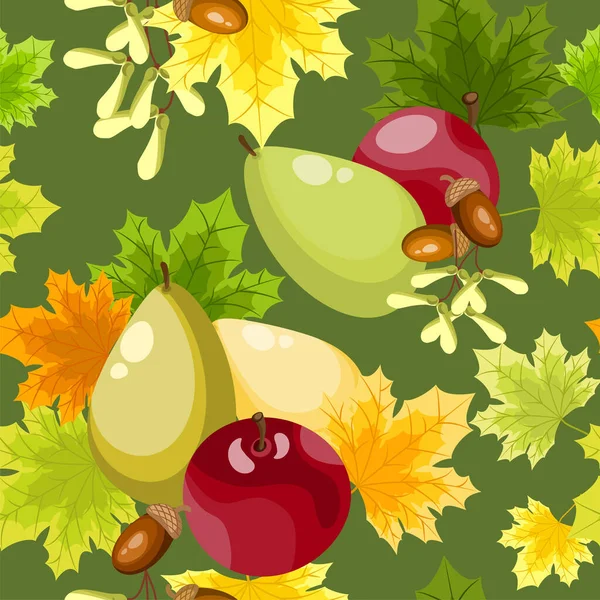 Осенний Цветочный Бесшовный Рисунок Осенних Листьев Клена Грушами Кленовыми Семенами — стоковый вектор