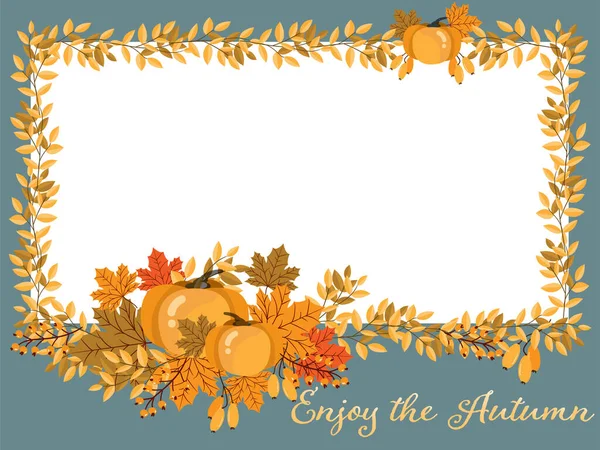 秋天的背景享受秋天的文字与秋天的叶子 浆果和南瓜框与您的复制空间白色背景 矢量说明 — 图库矢量图片