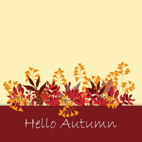 Herbst Hintergrund Von Hallo Herbst Text Mit Herbstblättern Und Blumen — Stockvektor
