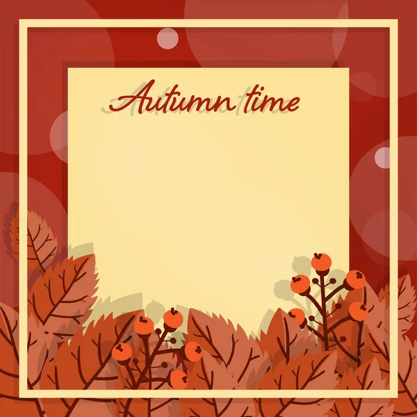 Herfst Achtergrond Met Herfst Tijd Tekst Herfst Bladeren Bessen Frame — Stockvector