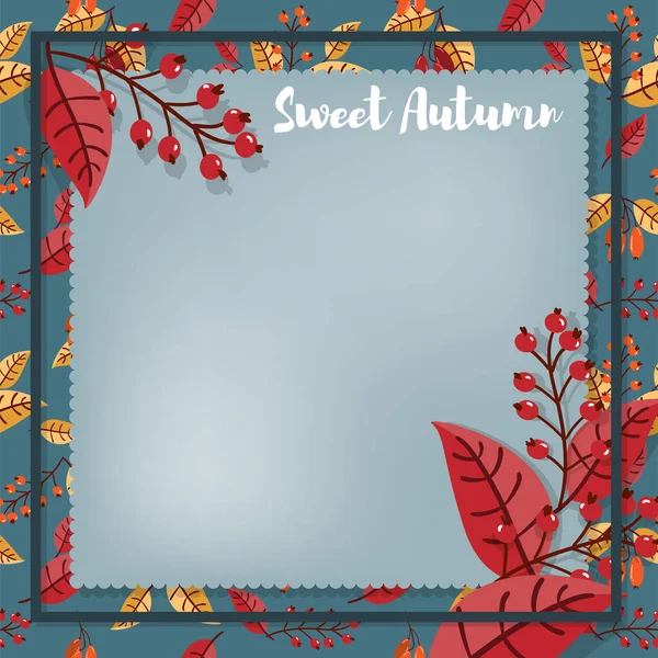 Herbst Hintergrund Mit Sweet Autumn Text Mit Herbstbeeren Mit Blätterrahmen — Stockvektor