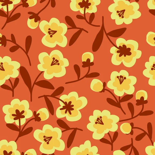 Herbst Floral Nahtloses Muster Aus Winzigen Blüten Mit Blättern Doodle — Stockvektor
