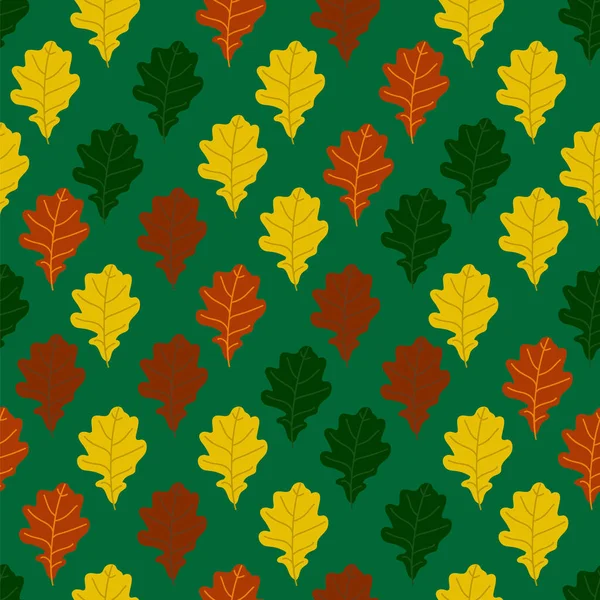 Őszi Virág Zökkenőmentes Minta Őszi Levelek Zöld Háttér Vektorillusztráció — Stock Vector