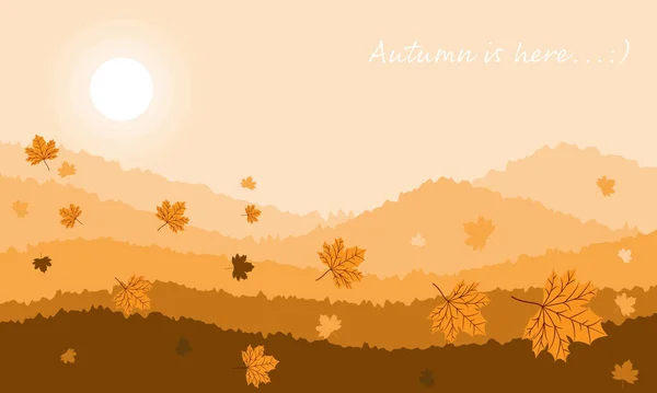 Fondo Paisaje Otoñal Con Otoño Aquí Texto Ilustración Vectorial — Vector de stock