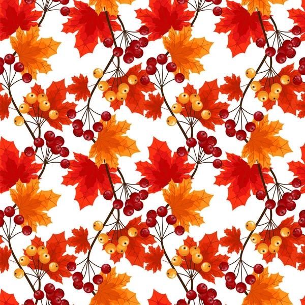 Autumn Floral Seamless Pattern Autumn Maple Leaves Berries White Background — Stock Vector